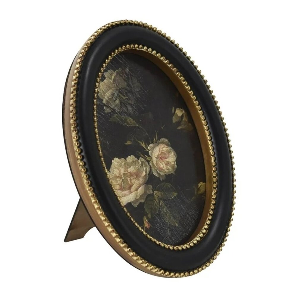 Home Decor Collection Black Wall‎ Art, White Rose with Gold Beaded Frame 6x8